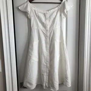 Forever 21 | Dresses | 25 Forever 21 White Linen Dress Off The Shoulder  Flutter Sleeves Size S | Poshmark
